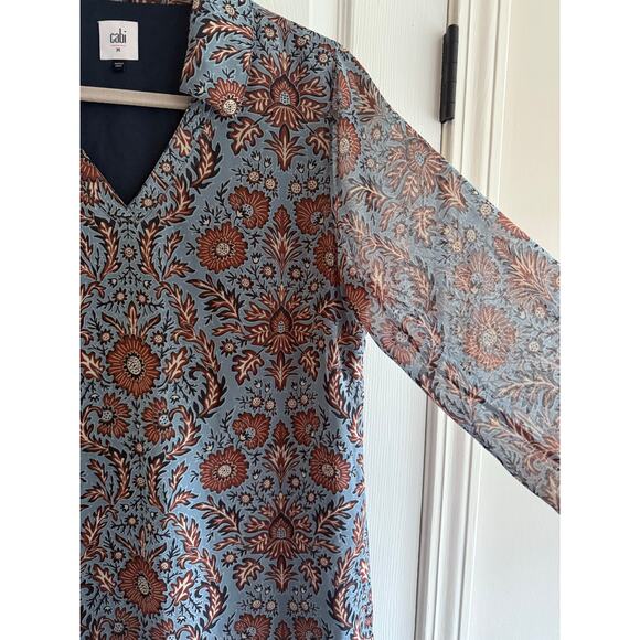 CAbi Provincial Long Sleeve Shift Dress Boho Blue Print size Medium - Picture 4 of 8
